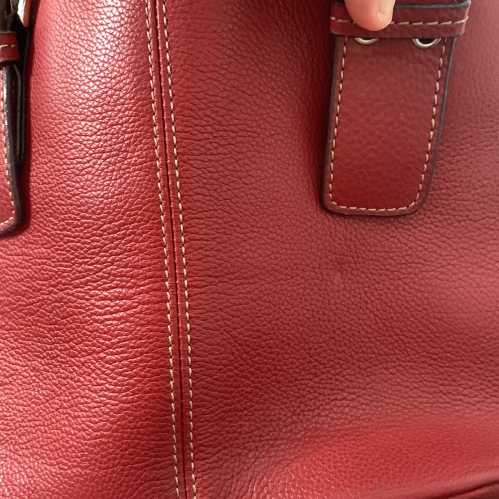 Tignanello Red Pebbled Soft Leather Double Rolled Handle Handbag - Picture 5 of 6